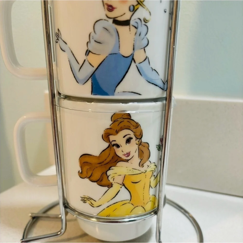 RARE Disney Princess Stackable Mug Set- Ariel, Belle, Cinderella, Snow White